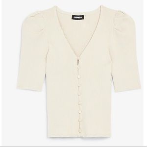 Ribbed Puff Sleeve Stretch Cardigan Express NWT
